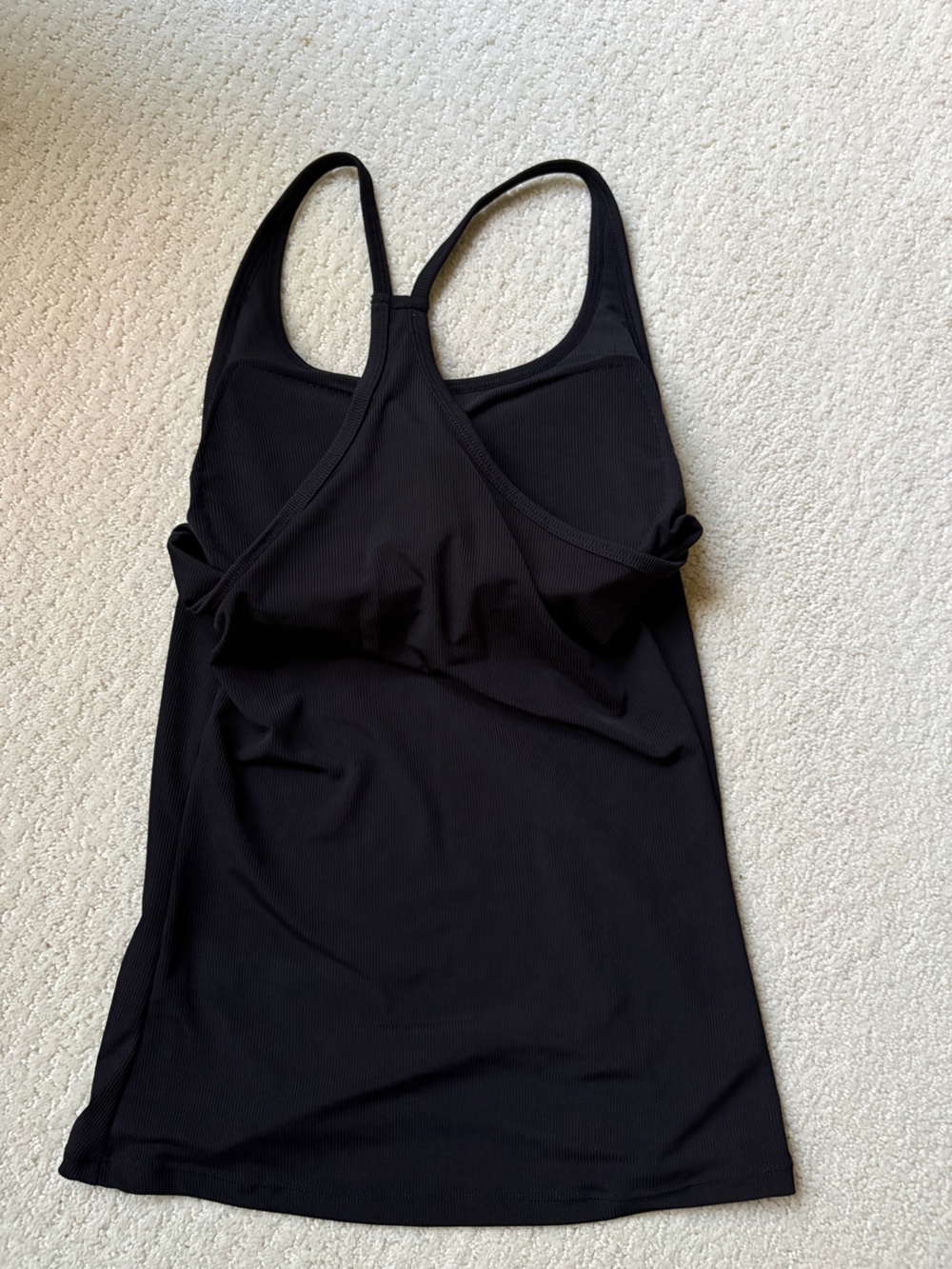 Black Ribbed Racerback Tank Top w/ Built In Bra - Picture 2 of 3